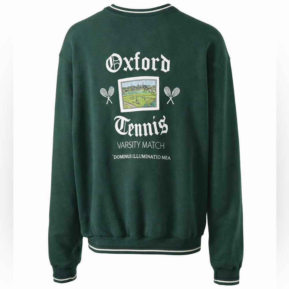 Oxford Tennis Varsity Crewneck Sweater - Dark Green